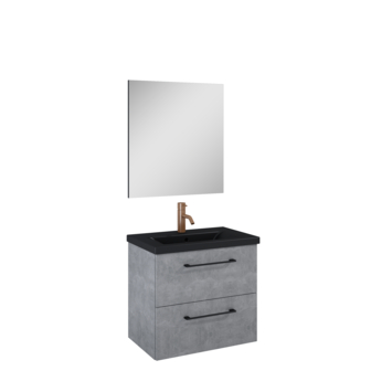 Atlantic Badkamermeubelset Sienna met Spiegel en Zwarte Wastafel - Beton 60 cm