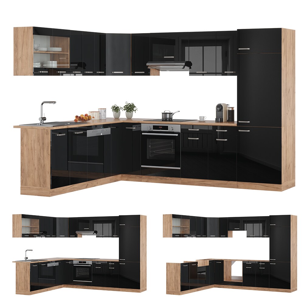 Vicco Eckküche R-Line Solid Eiche Schwarz 287x227 cm modern Küchenschränke Küchenmöbel