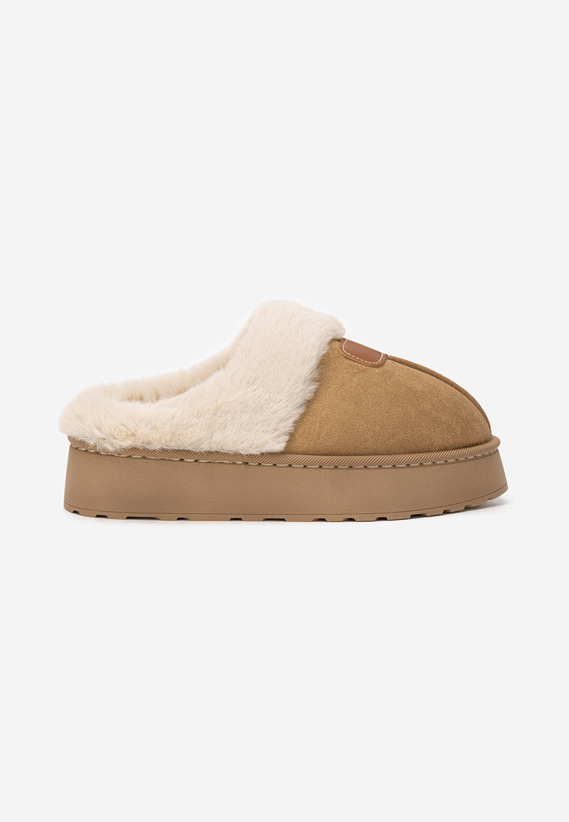 Pantoufles avec fourrure kaki Flufina