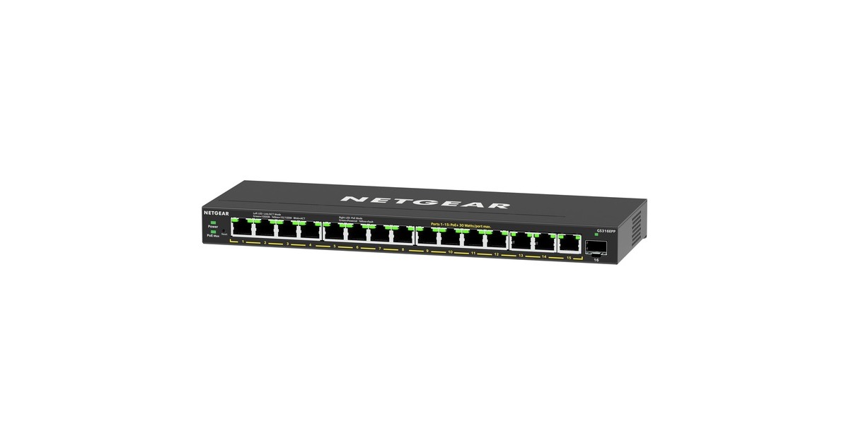 NetgearGS316EPP switch  (Zwart)