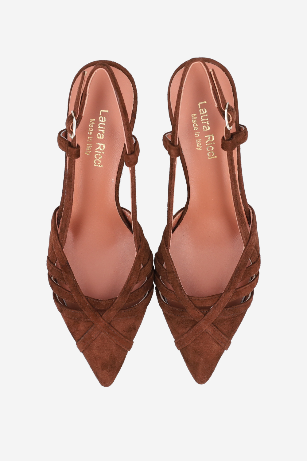 Openwork suede slingbacks