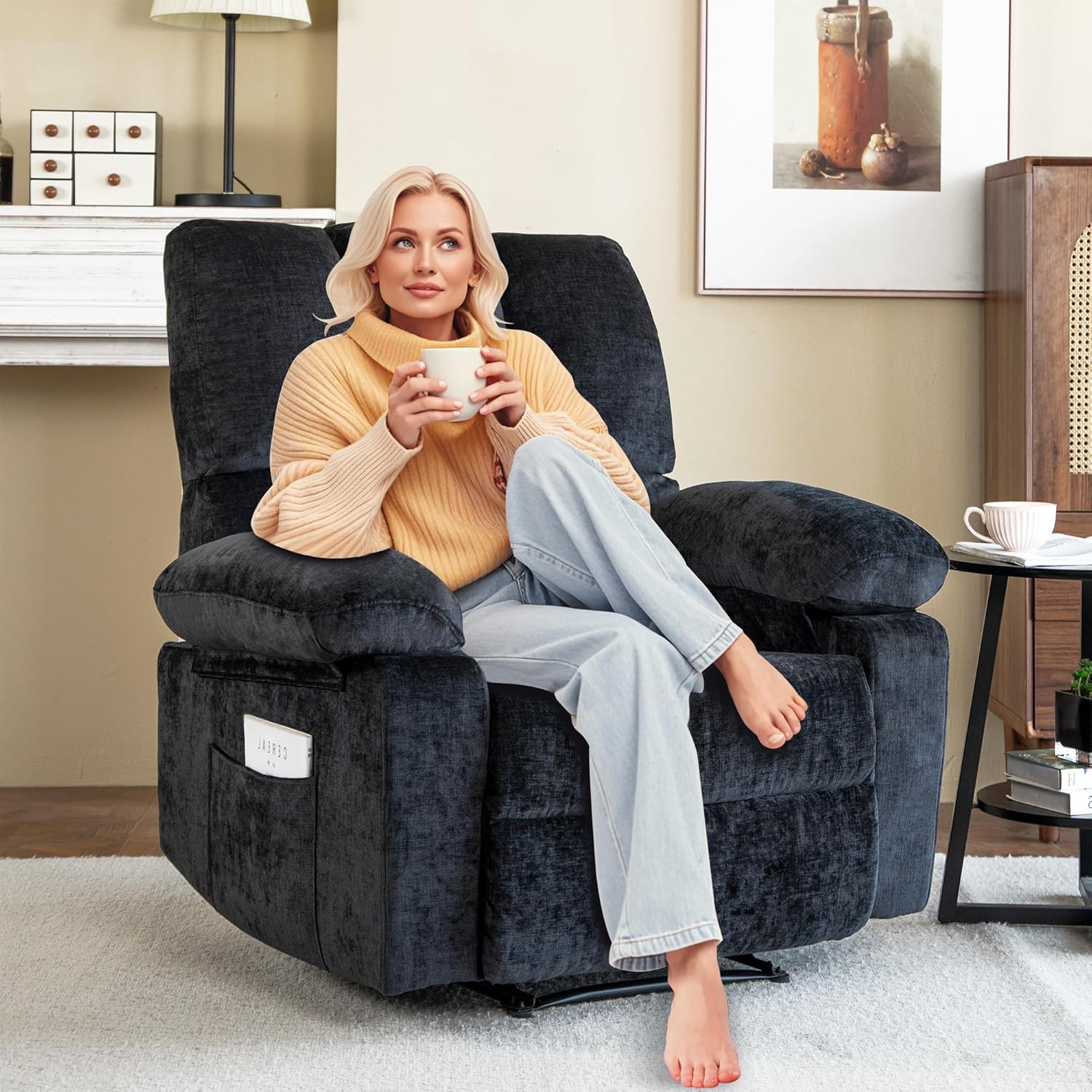 Fernsehsessel mit liegefunktion,Relaxsessel mit Leinenoptik,Sessel liegesessel bis 150 kg belastbar,für Wohnzimmer(Dunkelgrau, Kleine)