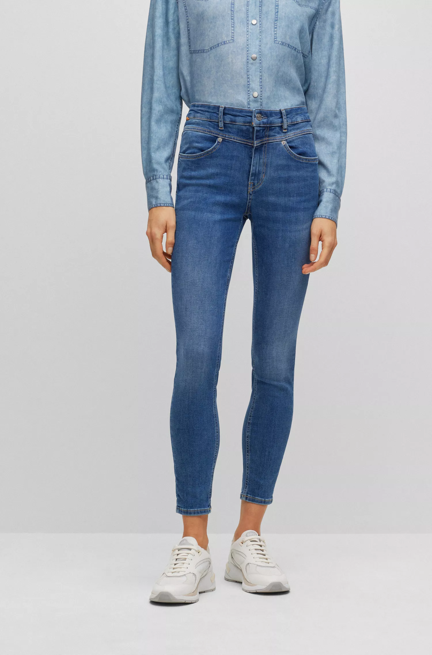 Calça jeans skinny de cintura alta BOSS preta em denim elástico azul