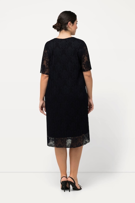 Spitzenkleid, A-Linie, V-Ausschnitt, Halbarm, Midikleid