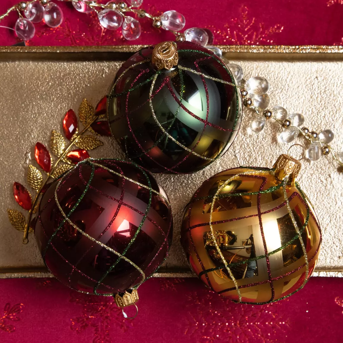 Lot de 6 boules de Noël (D80 mm) Carreaux Multicouleur