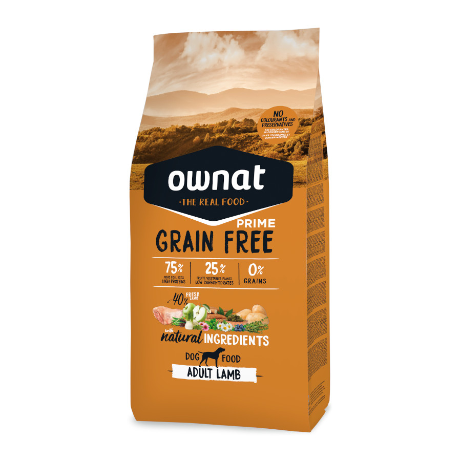 Alimento Ownat Prime Grain Free para Cães Adultos com Cordeiro