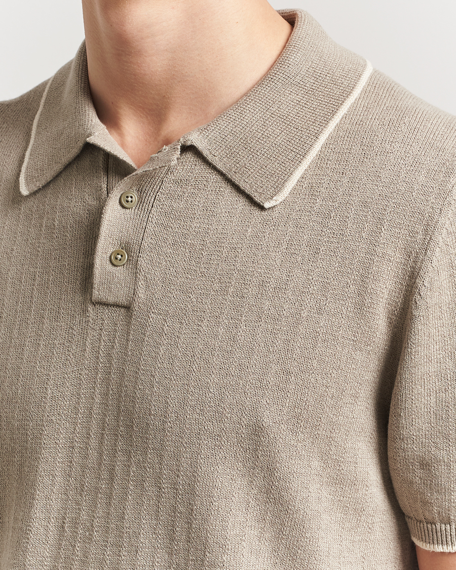 Filippa K Linen Cotton Knitted Polo Moss Grey