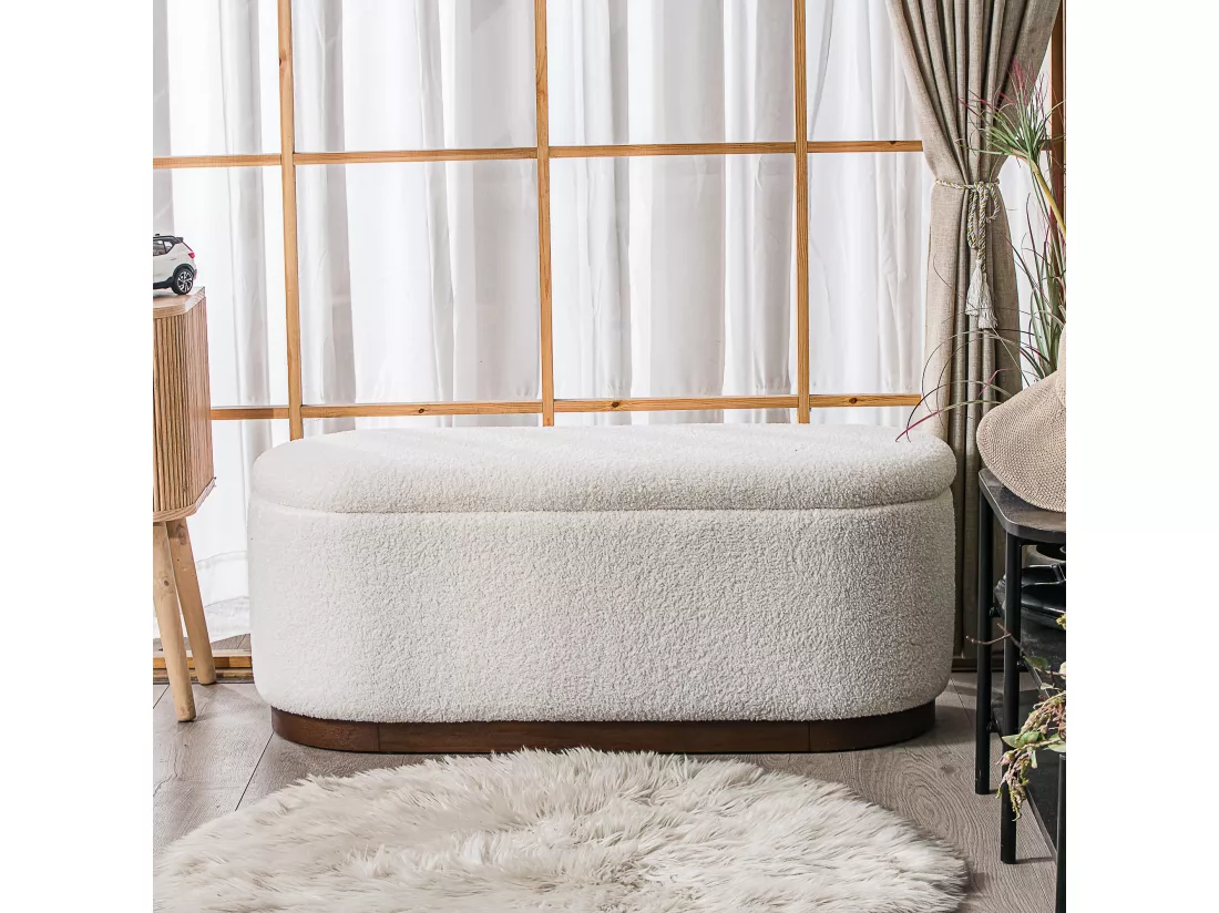 Banc avec rangement en bouclettes blanches