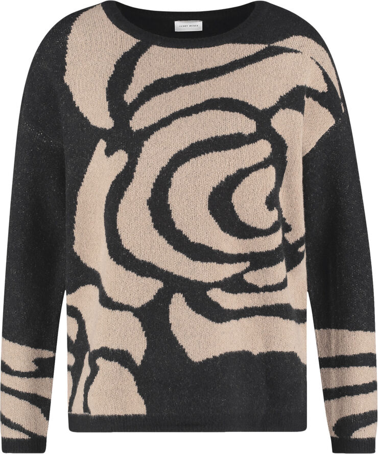 Gerry Weber PULLOVER 1/2 SLEEVE Black / camel melange intarsia