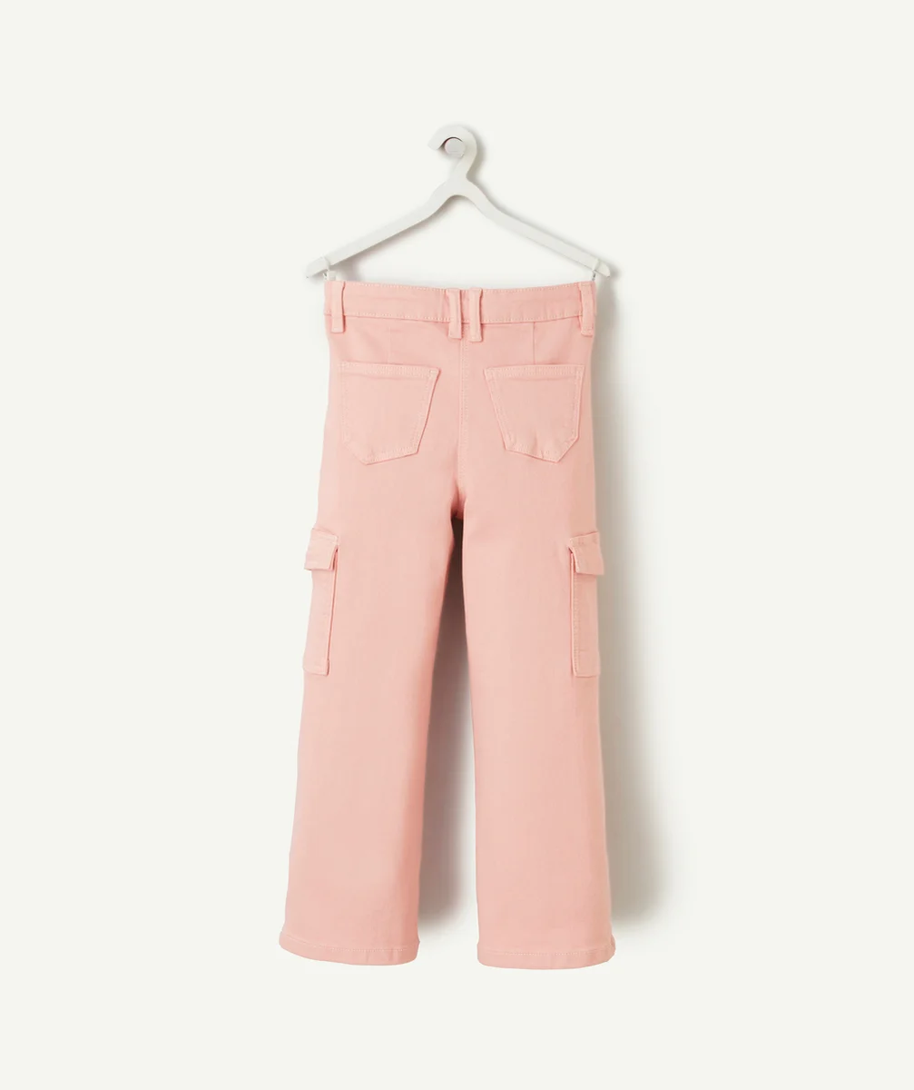 PANTALON WIDELEG FILLE EN FIBRES RECYCLÉES ROSE AVEC POCHES CARGO
