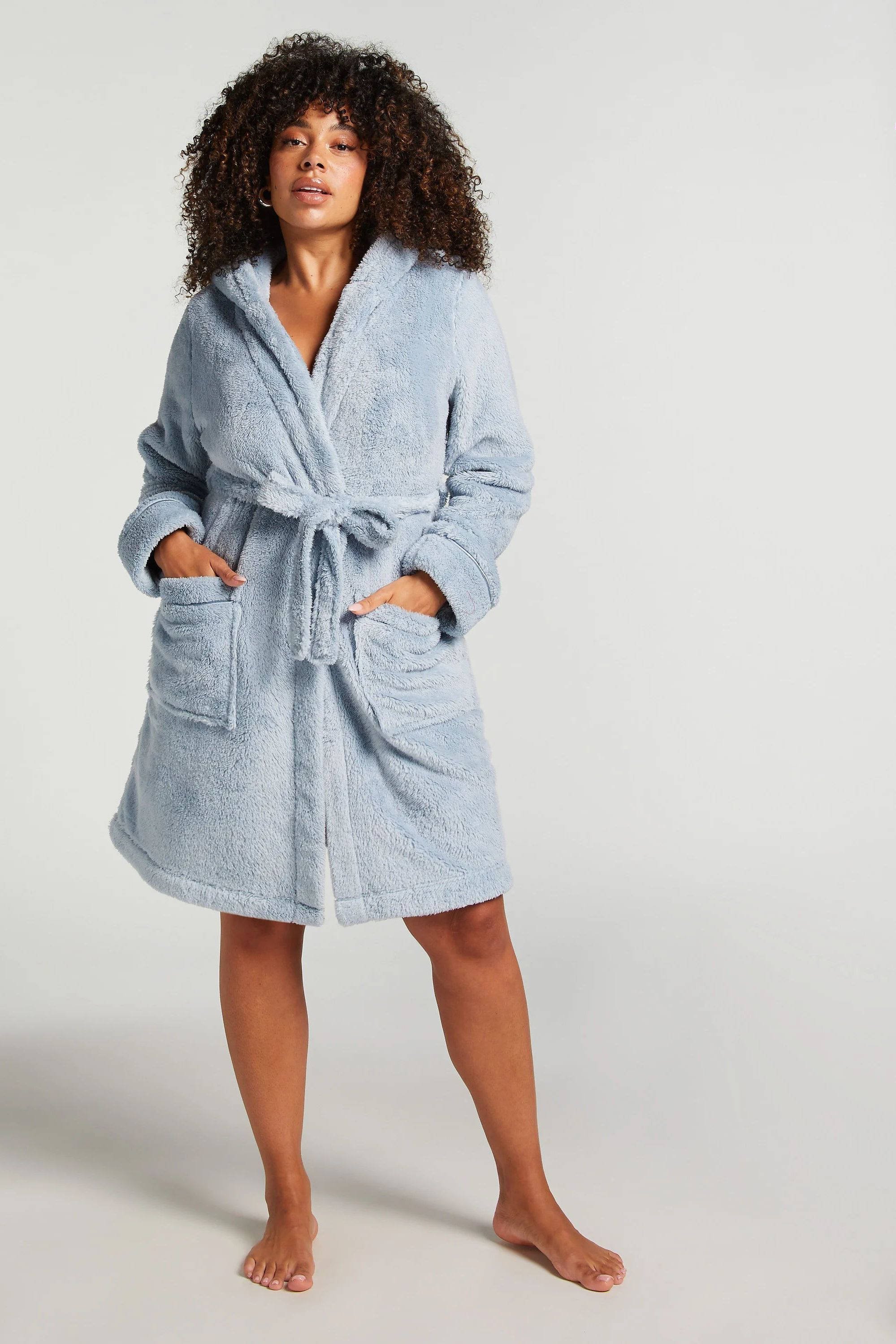 Hunkemöller fleece badjas met capuchon blauw