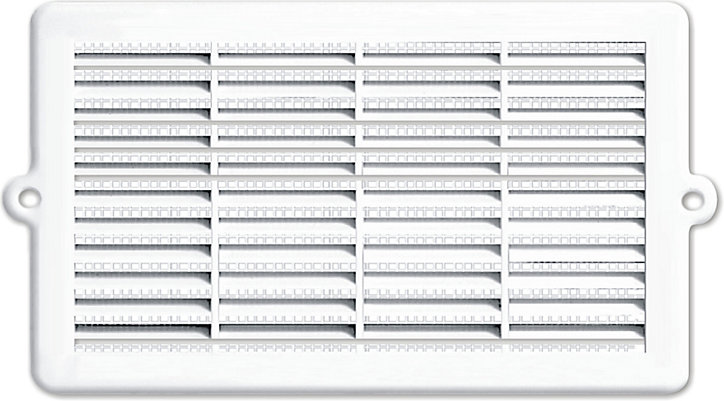 Grille d'aération PVC pour menuiserie Autogyre à persiennes avec moustiquaire blanche 236 x 130 mm