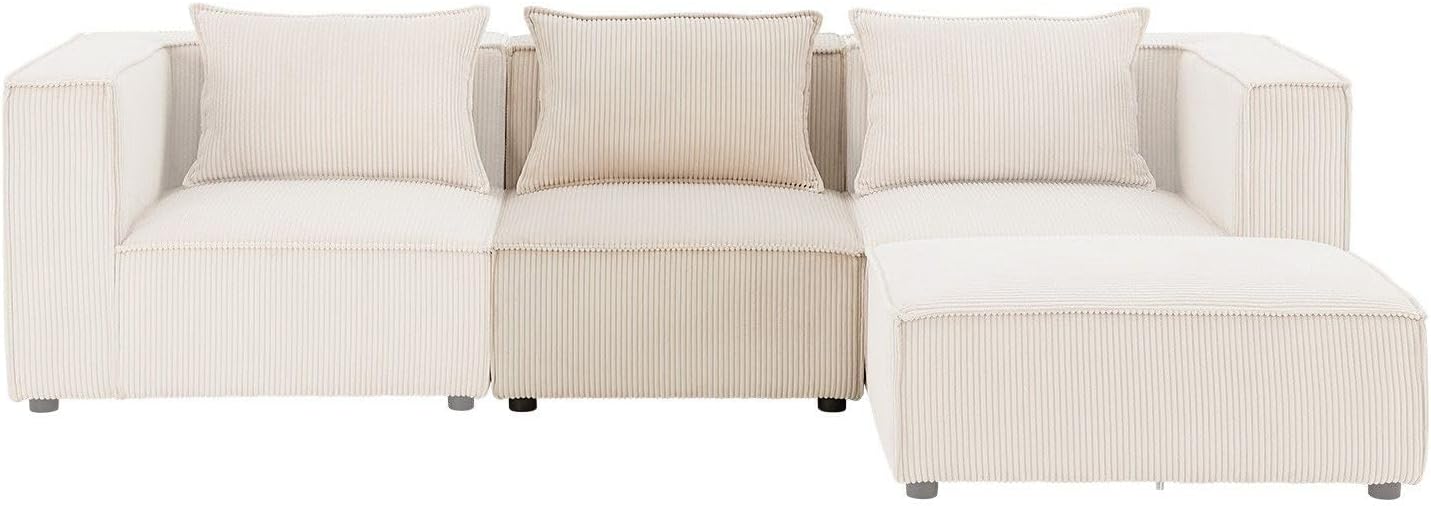 Juskys Mittelsofa Domas - modulares Sofa in Cord Beige - Wohnzimmer Couch mit Kissen - Modulsofa 130 kg belastbar - Sofagarnitur Wohnlandschaft