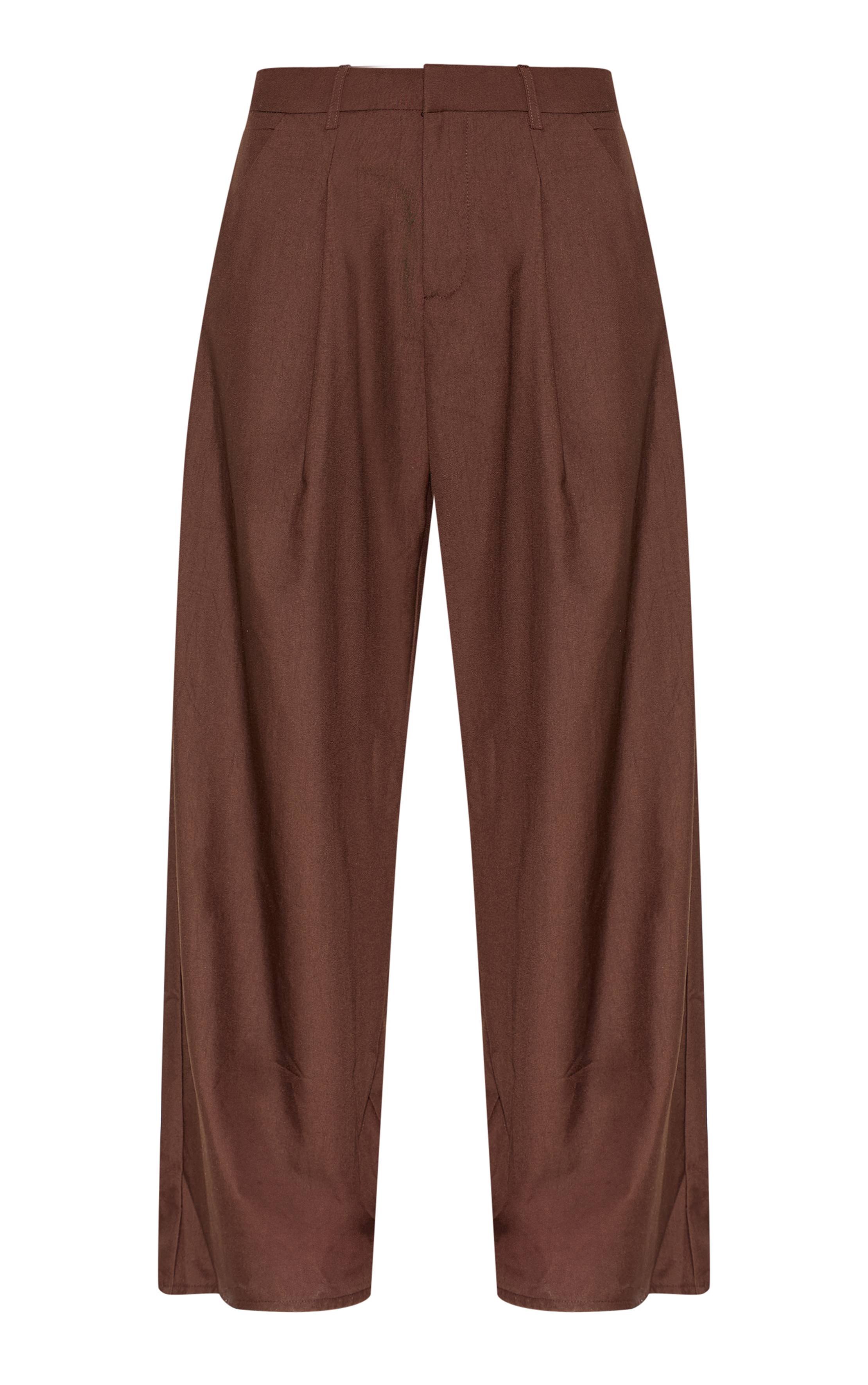 Chocolat Pantalon Large Tissé À Double Pli