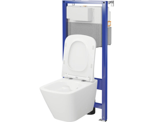 Cersanit City Square wandclosetset, randloos, glanzend wit, met toiletzitting, pneumatisch inbouwreservoir SZWZ1008566282
