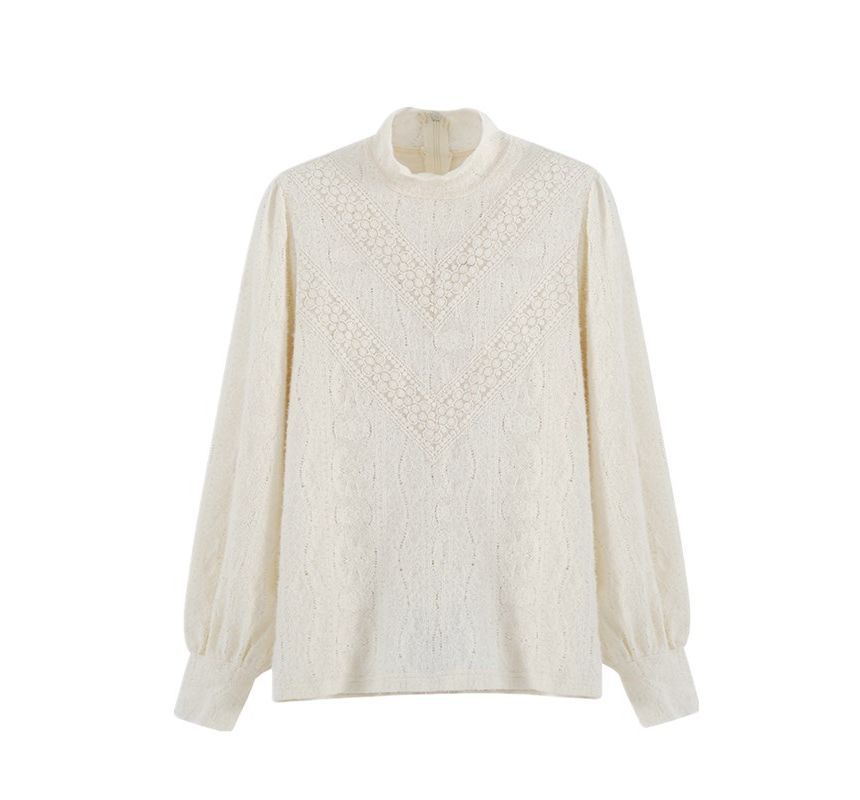 Essere - V-hals bloementrui met knoopjes / lange mouwen mock-neck gebreide top