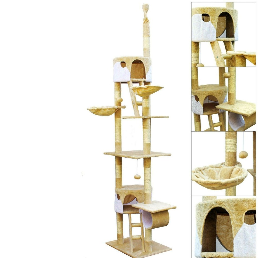Arbre à chat plafond corde en sisal griffoir grattoir xxl escalade beige et blanc