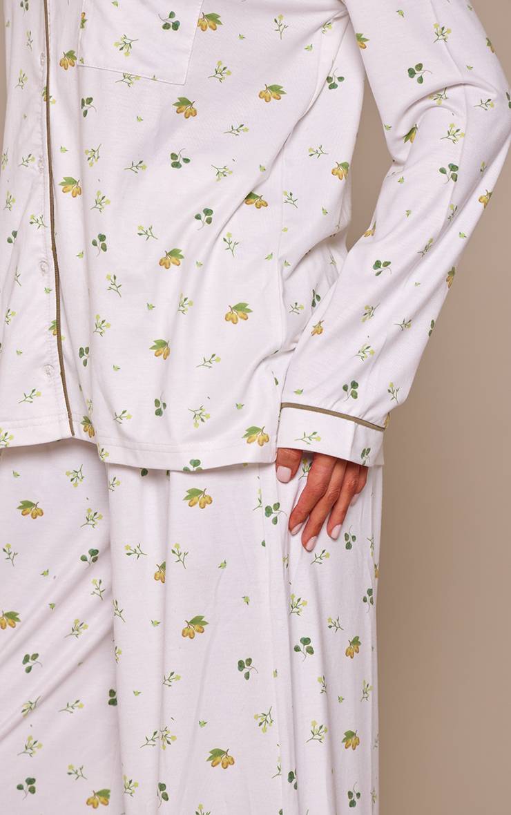 Lemon Print Ensemble Pyjama Haut Manches Longues Et Pantalon En Jersey Doux Avec Passepoil