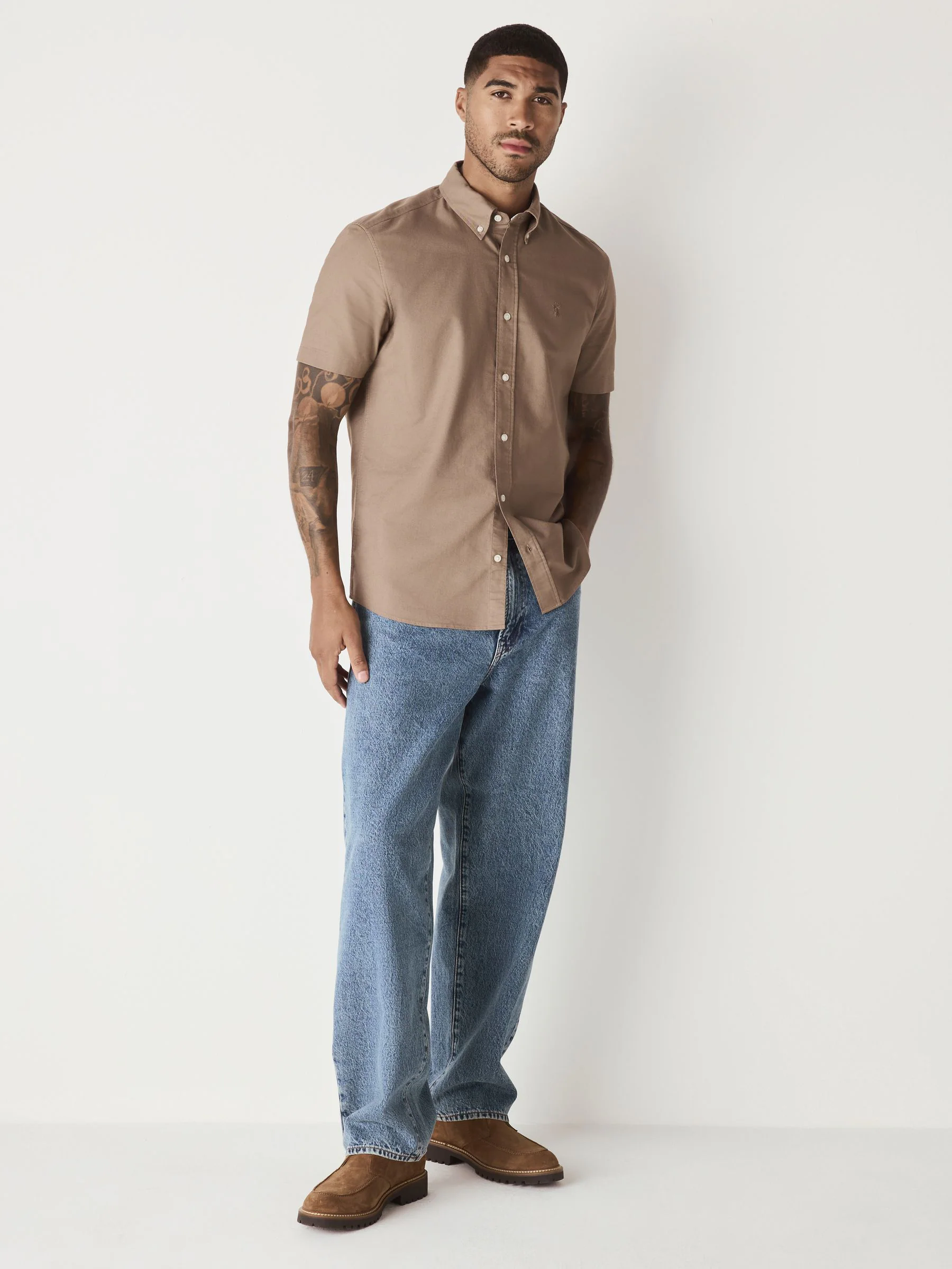 Pastelgeel - Slim Fit - Oxford-overhemd met korte mouwen