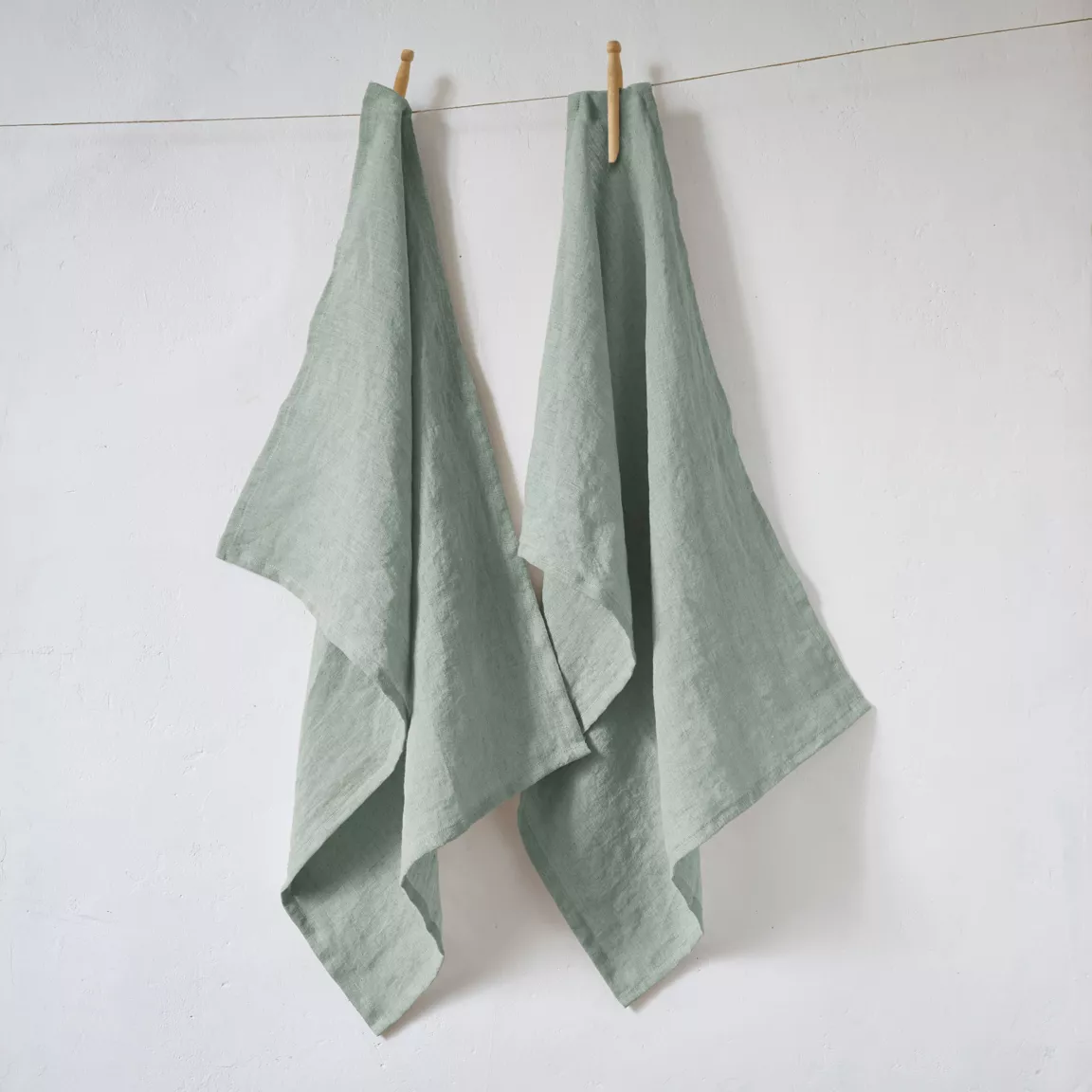 Lot de 2 essuie-mains lin lavé (50 x 70 cm) Louise Vert eucalyptus