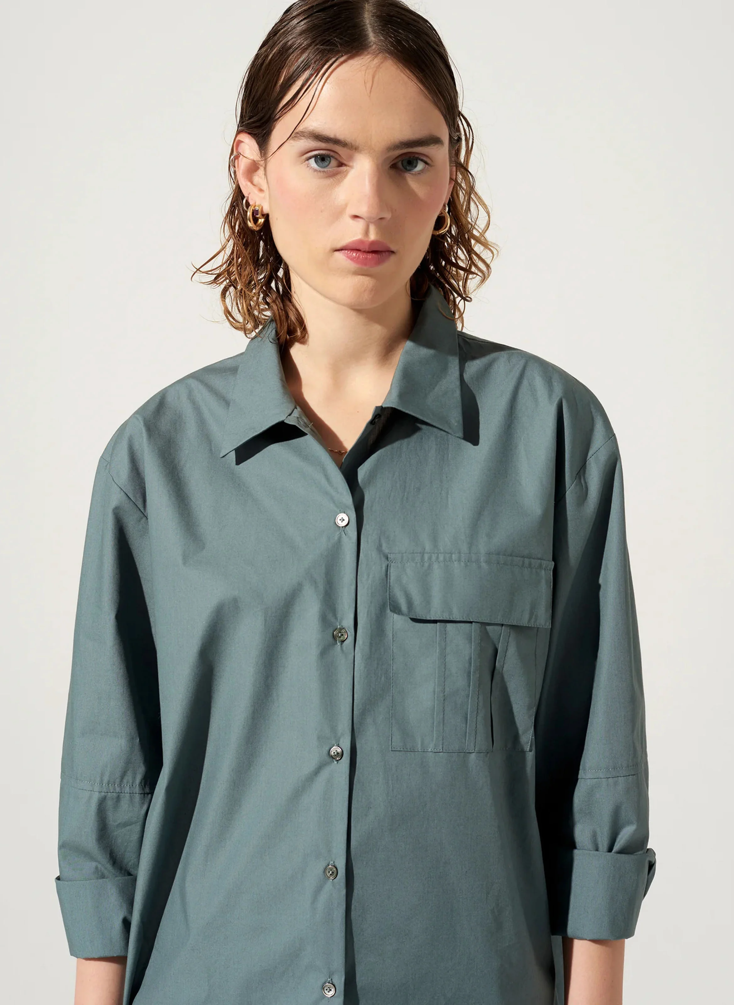 RON - Chemise ample col classique en coton bio | Bleu