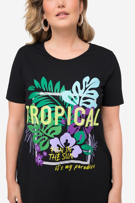 T-Shirt, lang, TROPICAL Motiv, Rundhals, Halbarm
