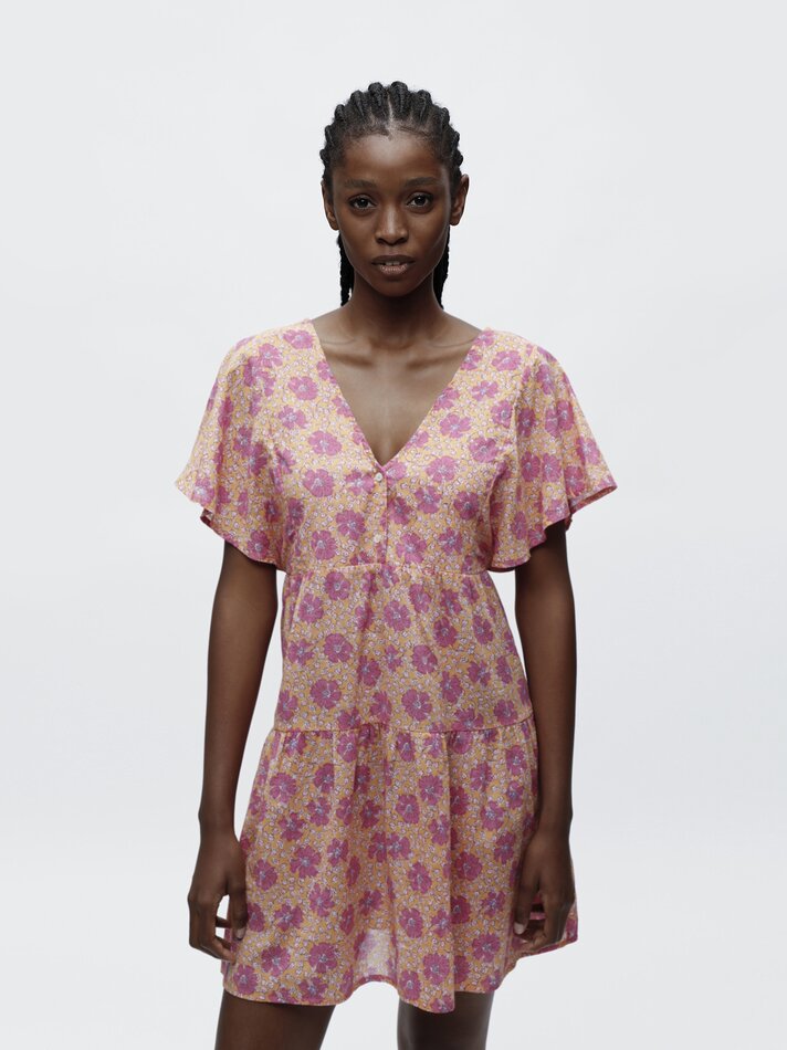 Vestido curto estampado - Laranja