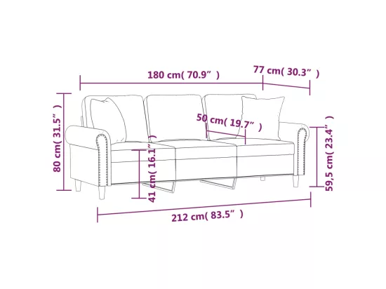 Canapé 3 places avec oreillers vert foncé 180 cm velours