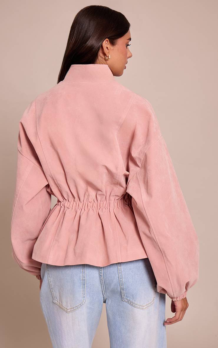Rose Veste En Synthétique Cintrée À La Taille