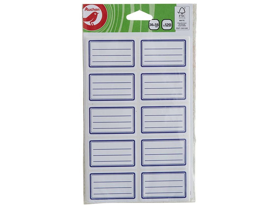 ETIQUETA ESCOLAR AUCHAN AZUL 36X56MM 120 UNIDADES