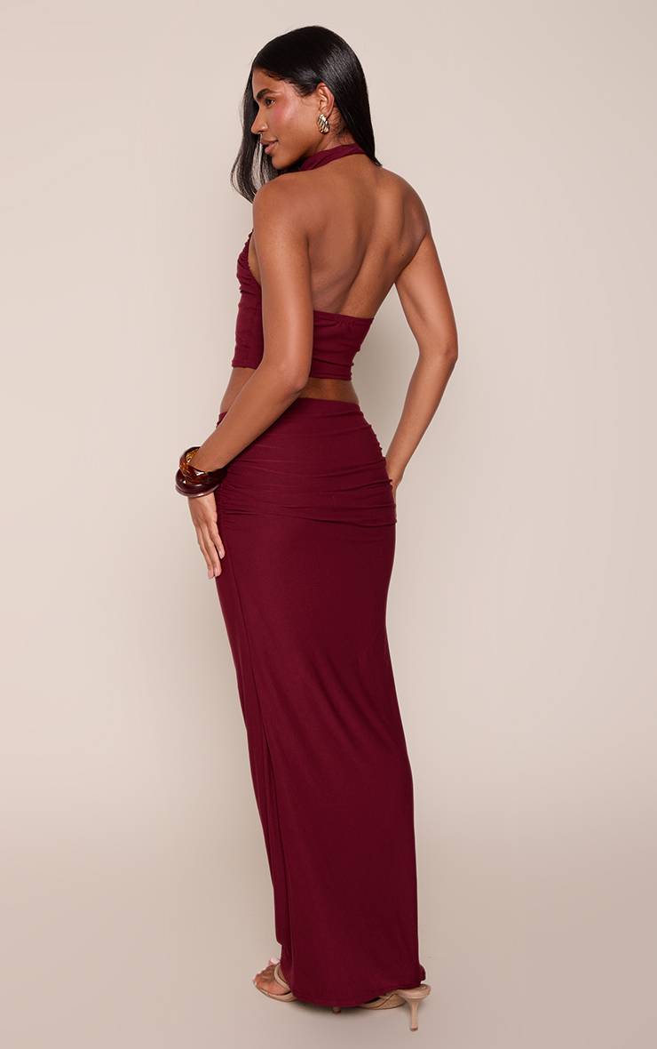 Rouge Bordeaux Jupe Longue Froncée En Tissu Doux Au Toucher