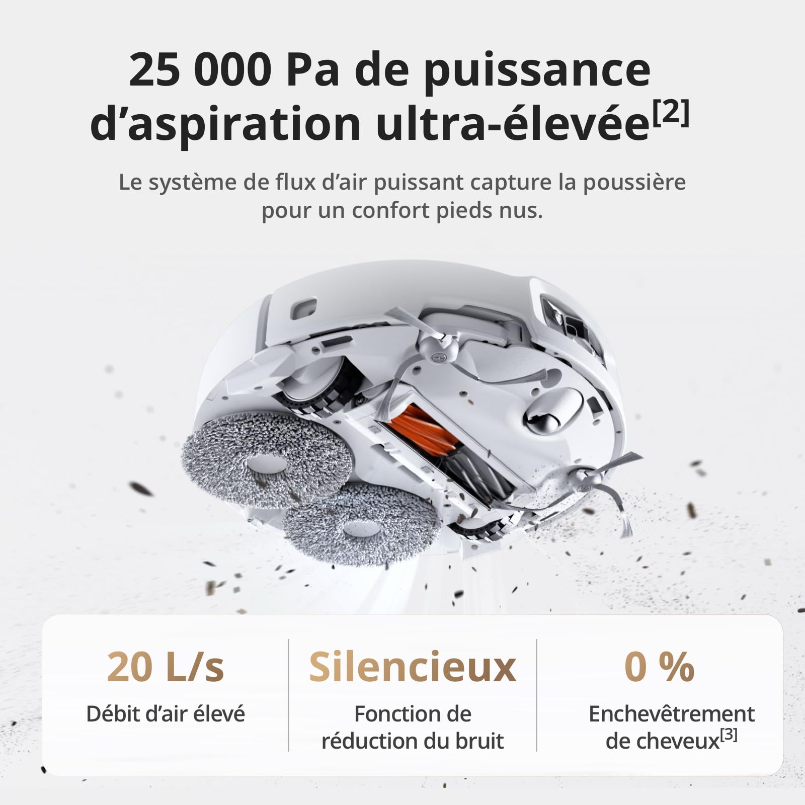 DJI ROMO S Robot Aspirateur Laveur, Aspirateur Robot de 25 000 Pa, détection de Niveau Drone, Deux Bras robotiques, 200 Jours sans Maintenance, Lavage