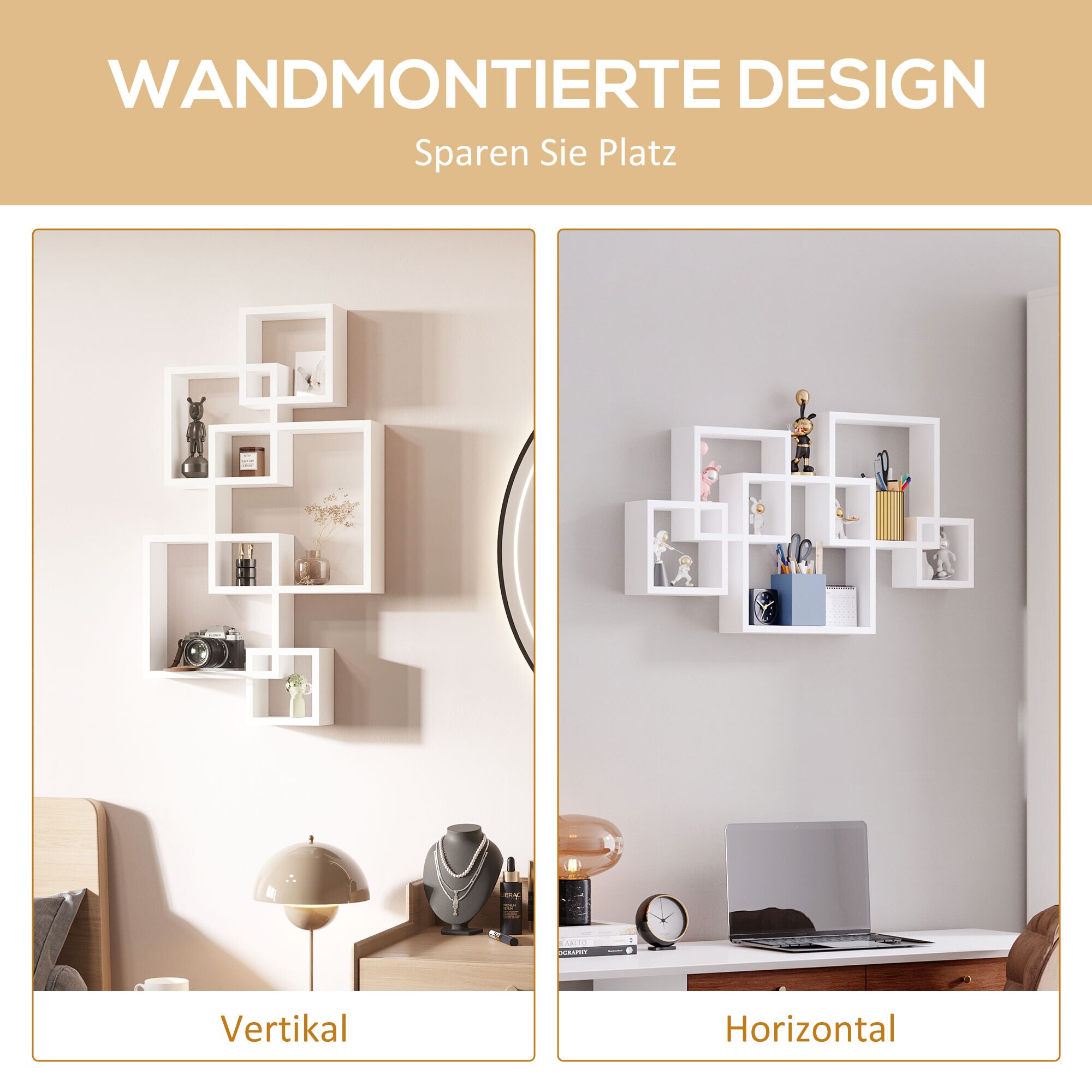 HOMCOM Wandregal mit Haken weiß 49,5L x 10,2B x 86H cm