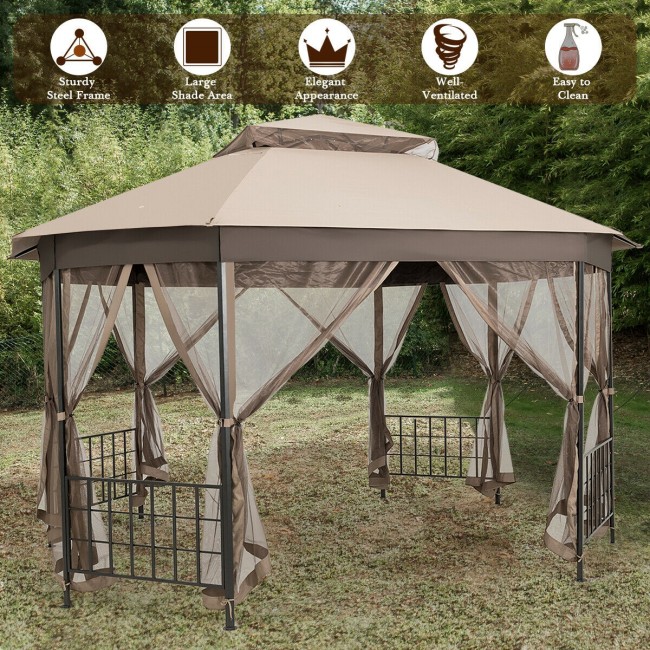 Gazebo octogonal para pátio de 3m x 3,6m com tela mosquiteira