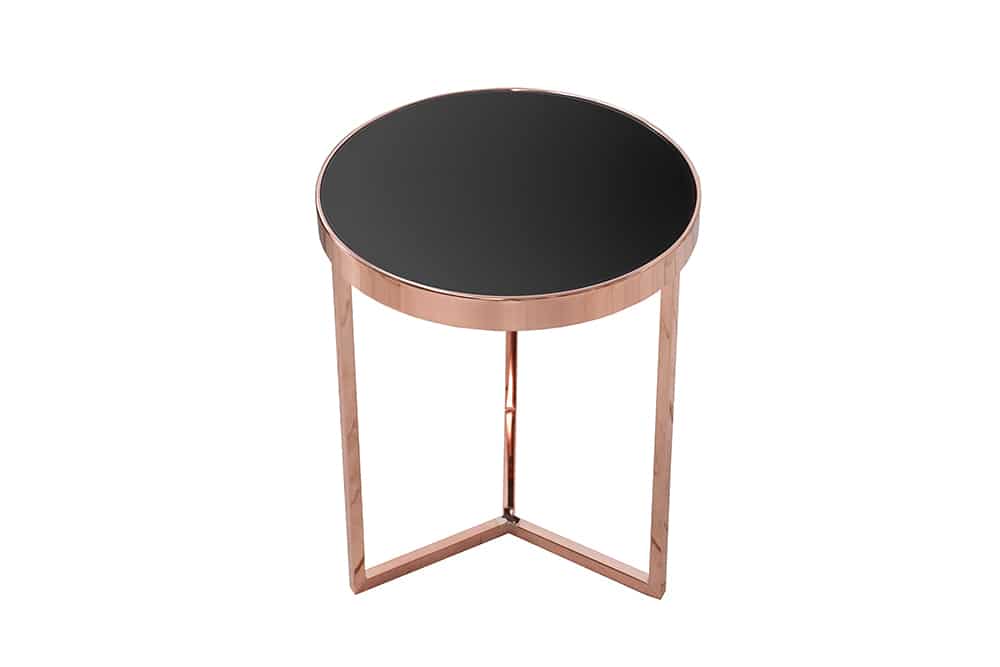 Design Beistelltisch Original ASTRO 50cm kupfer Metall schwarze Glasplatte Couchtisch rund