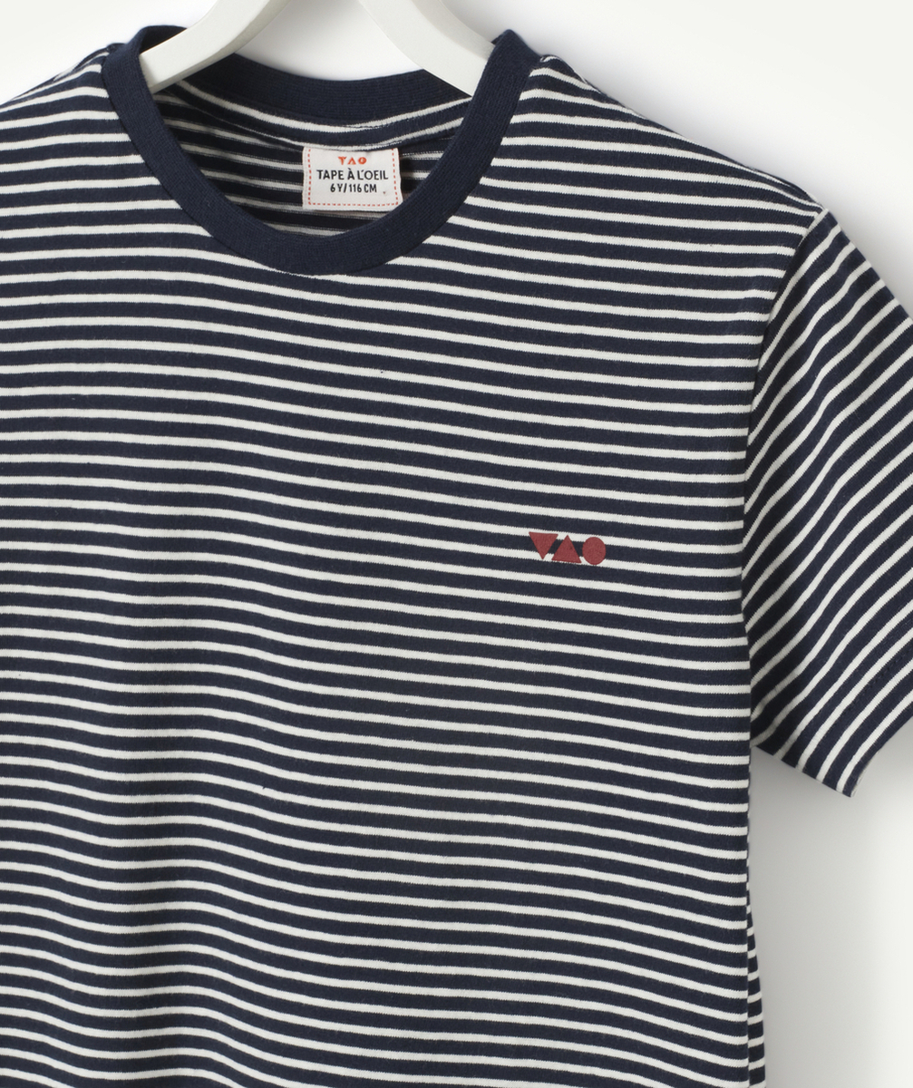 T-SHIRT GARÇON EN COTON RAYÉ BLEU ET BLANC
