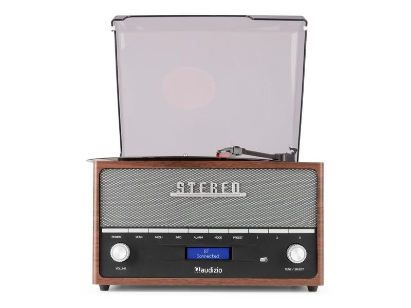 Audizio Plattenspieler mit Bluetooth Frisco Braun/Grau Plattenspieler mit Radio und Stereo-Lautsprechersystem