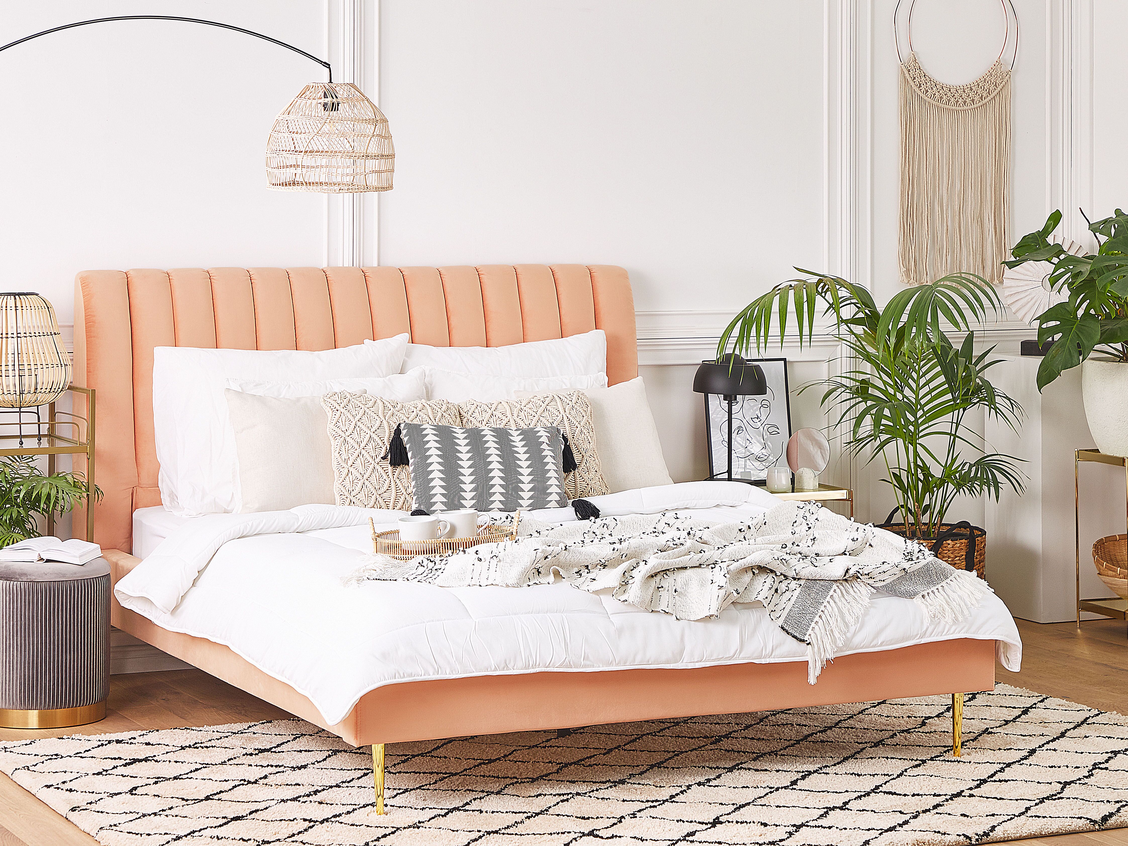 Bed Fluweel MARVILLE 180 x 200 cm Perzikroze