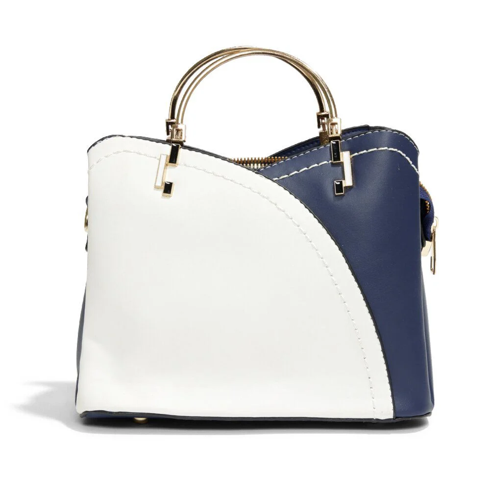 Sac à main simili bicolore anse doré et bandoulière 23x11xH19cm - 2 modèles beige ou bleu