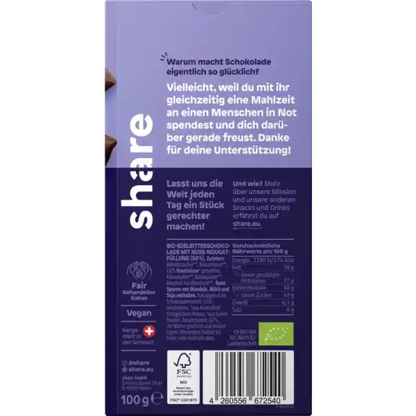 Bio Schokoladentafel Edelbitter Nougat