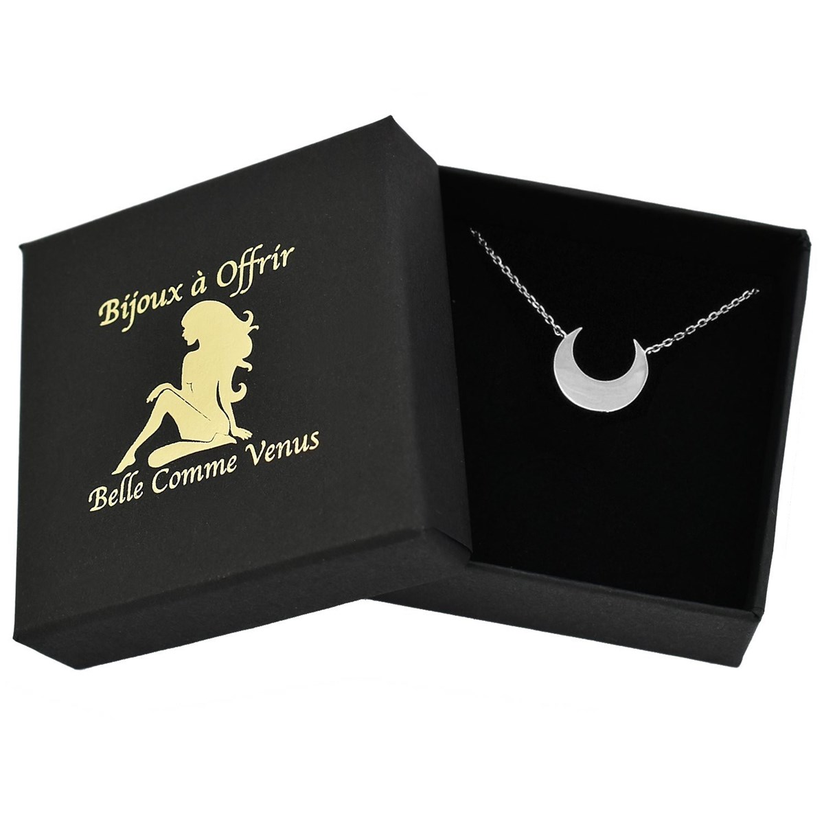 Collier croissant de lune Argent 925 Rhodié