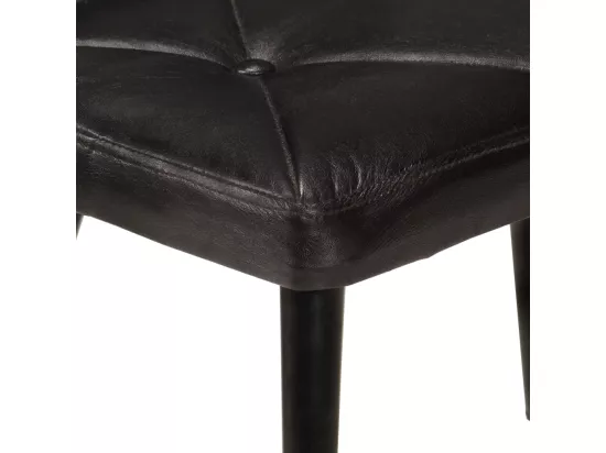 Fauteuil à oreilles avec repose-pied Noir Cuir véritable