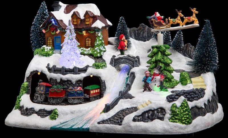 Fééric Lights and Christmas - Verlicht Kerstdorp - Trein met Animatie - 30,8 x 19 x 18,5 cm - LED Verlichting