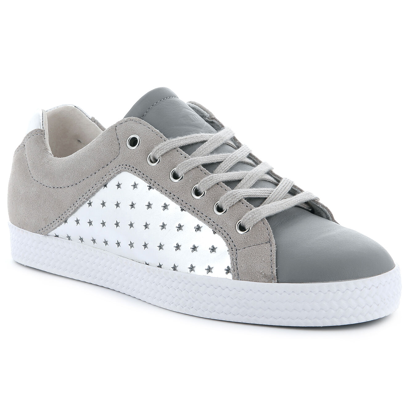 Palladium Baskets basses en Velours de Cuir & Cuir gris/argenté