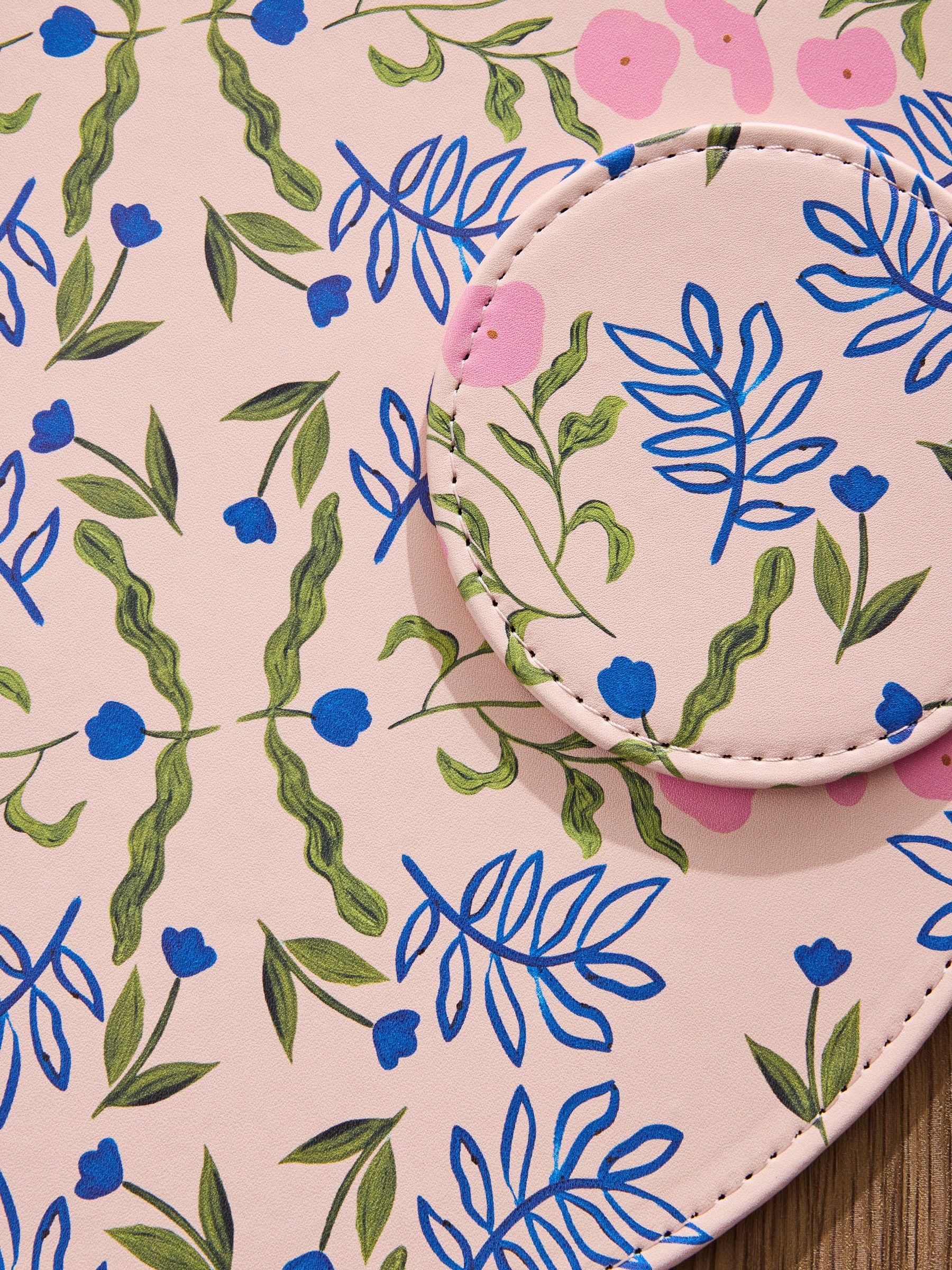 Set van 4 bedrukte imitatieleren placemats en onderzetters