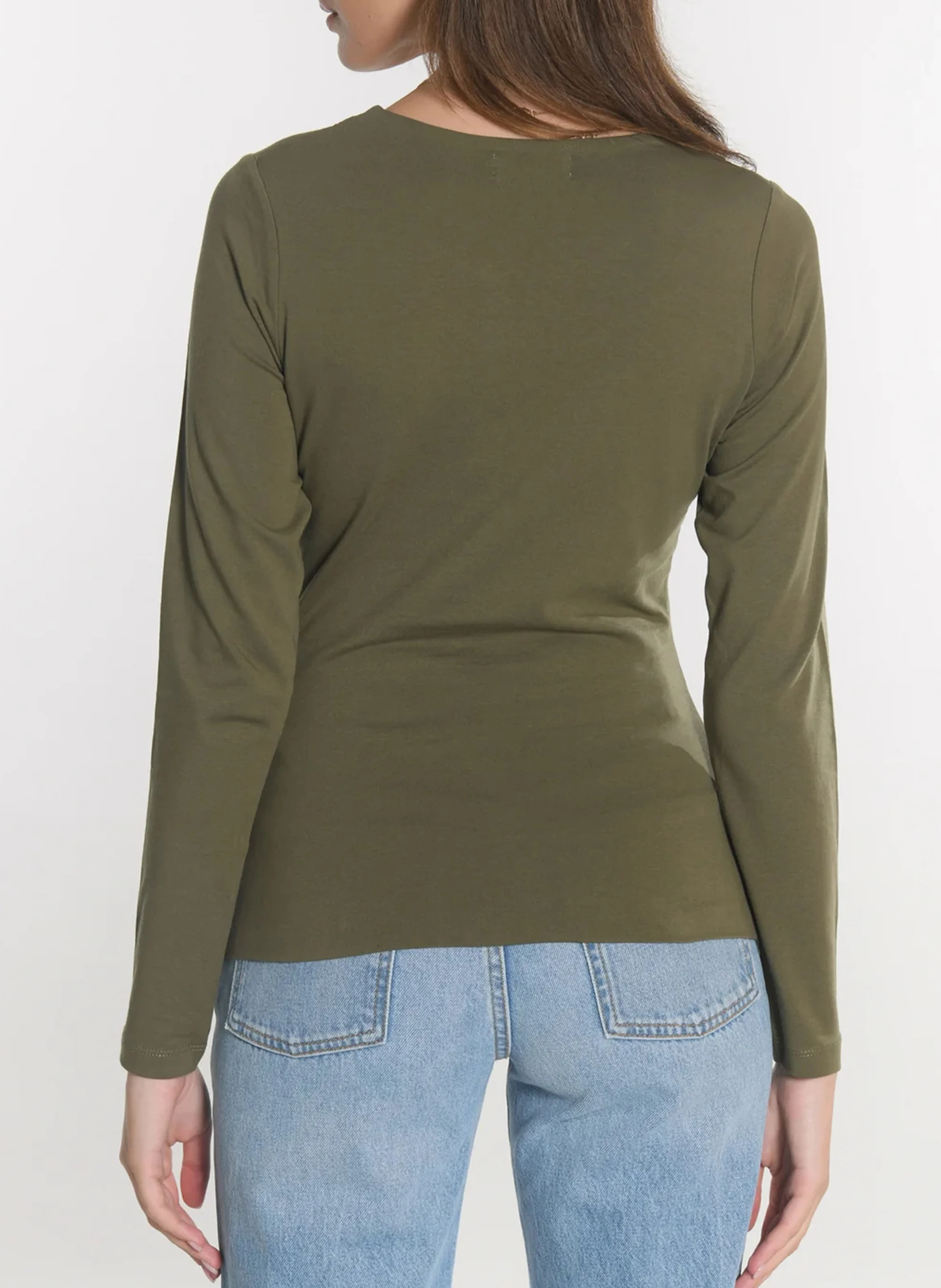 CURT - Tee-shirt cintré col rond en coton stretch | Kaki