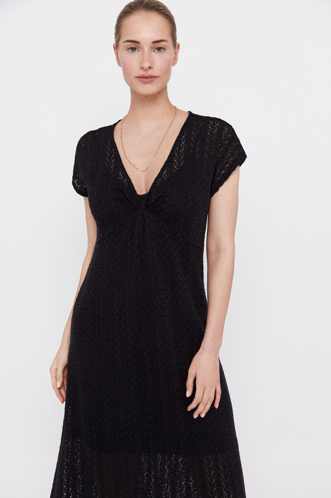 Vestido de malha plissada multicolorido - Preto