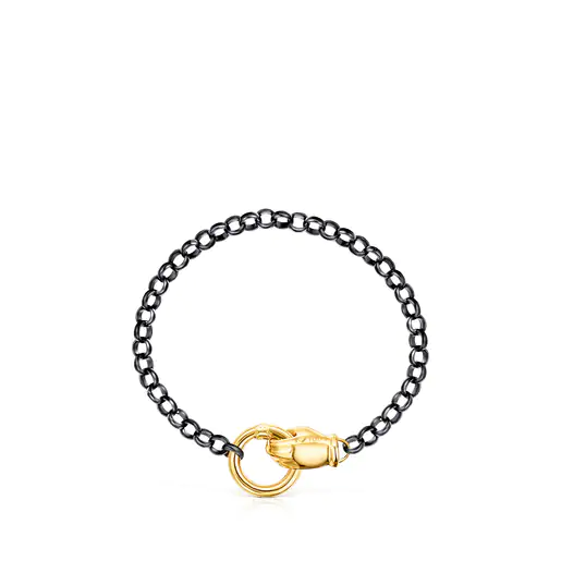 Pulseira de mão em prata escura com banho de ouro 18k sobre prata Job