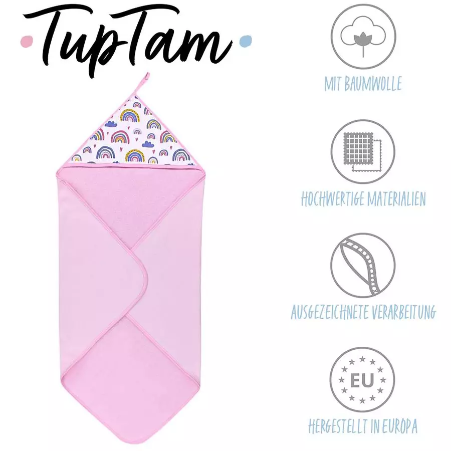TupTam Baby Kapuzenbadetuch Kinder Poncho rosagelb