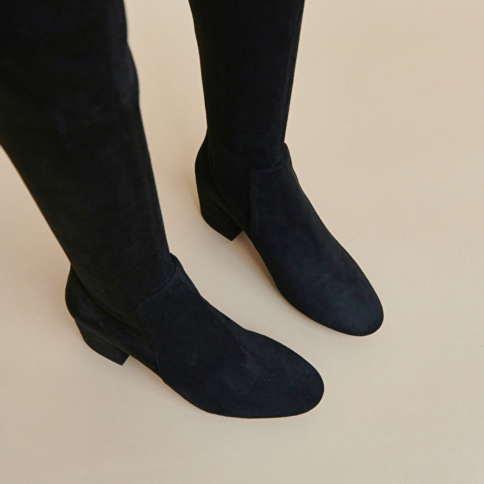 Cuissardes à petits talons  en velours et stretch noir